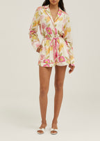 Krista Floral Linen Shirt | White/Pink