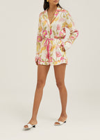 Krista Floral Linen Shorts  | White/Pink