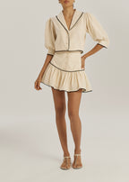 Fern Contrast Trim Linen Blouse | Beige/Black