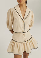 Fern Contrast Trim Linen Skort | Beige/Black