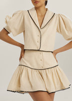 Fern Contrast Trim Linen Skort | Beige/Black