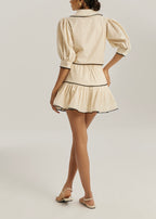 Fern Contrast Trim Linen Skort | Beige/Black