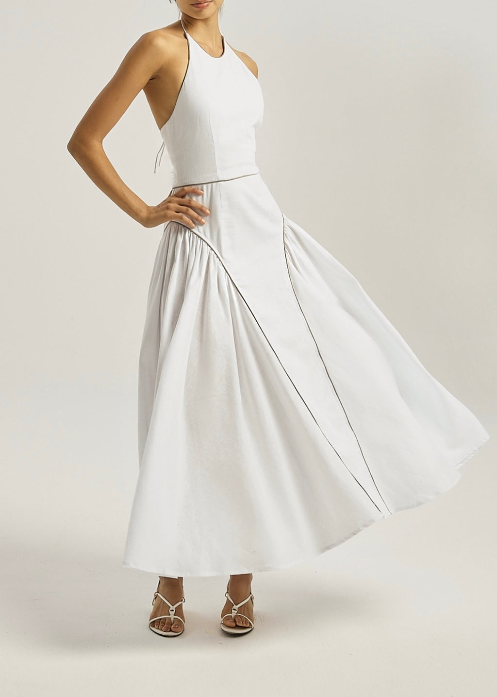 Maddie Iconic Halter Maxi Dress | White/Taupe