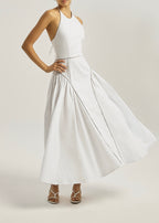 Maddie Iconic Halter Maxi Dress | White/Taupe