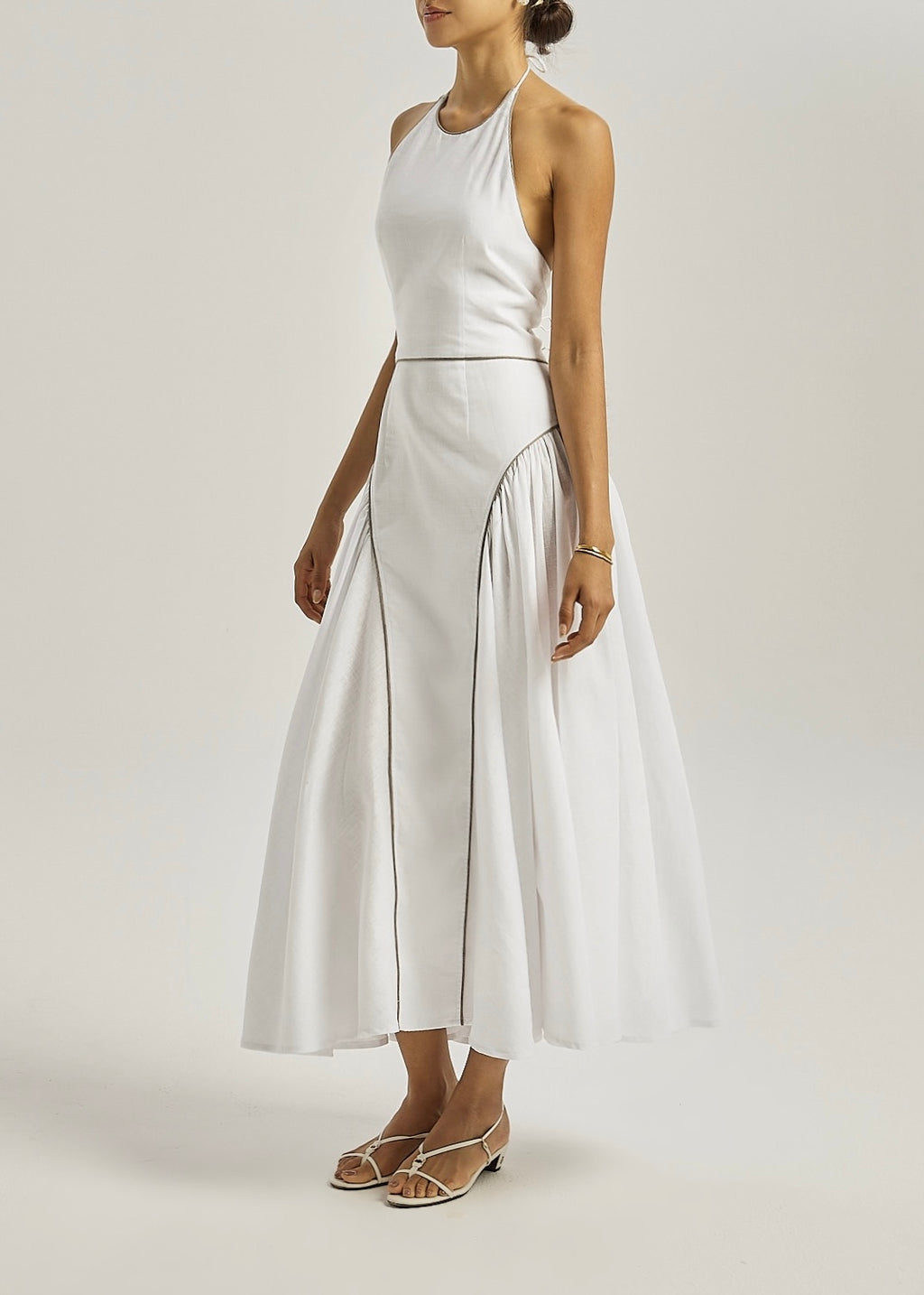 Maddie Iconic Halter Maxi Dress | White/Taupe