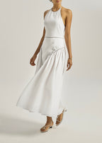 Maddie Iconic Halter Maxi Dress | White/Taupe