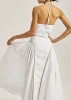 Maddie Iconic Halter Maxi Dress | White/Taupe