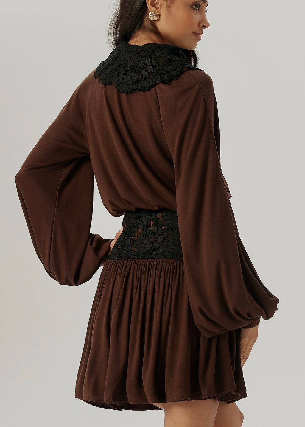 Emmie Jersey & Lace Blouse | Espresso