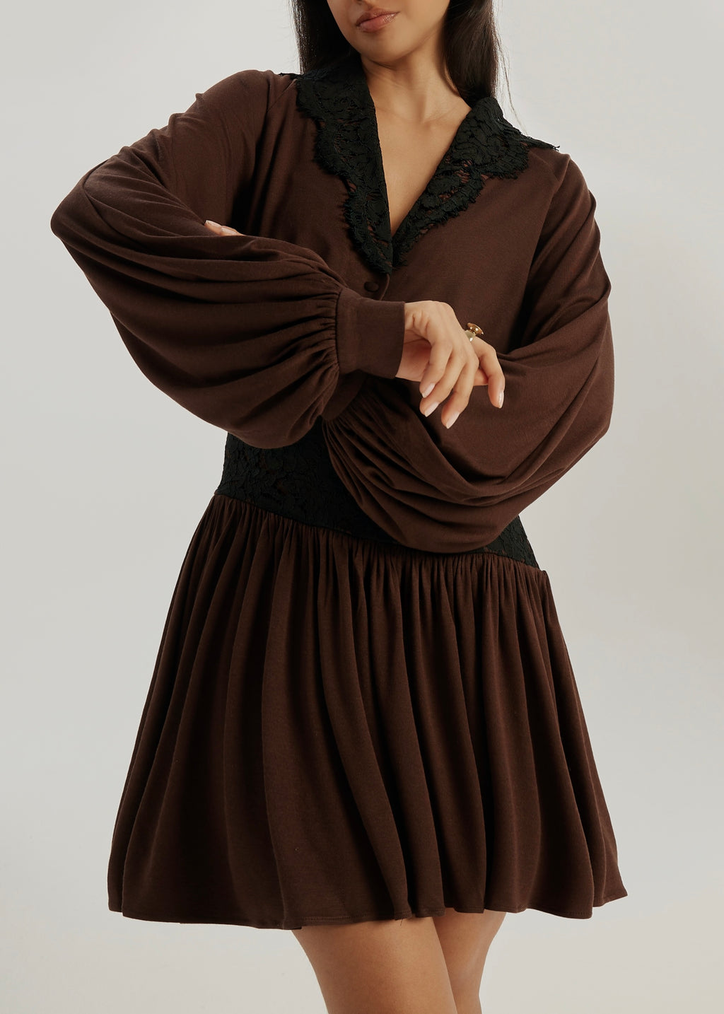 Emmie Jersey & Lace Blouse | Espresso