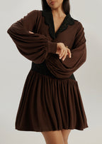 Emmie Jersey & Lace Blouse | Espresso