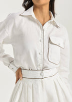 Teena Contrast Linen Shirt | White/Taupe