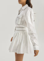 Teena Contrast Linen Pleated Shorts | White/Taupe