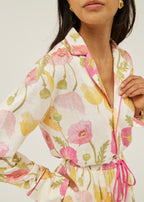 Krista Floral Linen Shirt | White/Pink