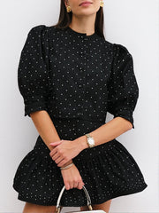 Mimi Polka Print Denim Top | Black/White