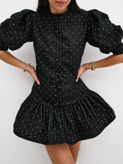 Mimi Polka Print Denim Top | Black/White