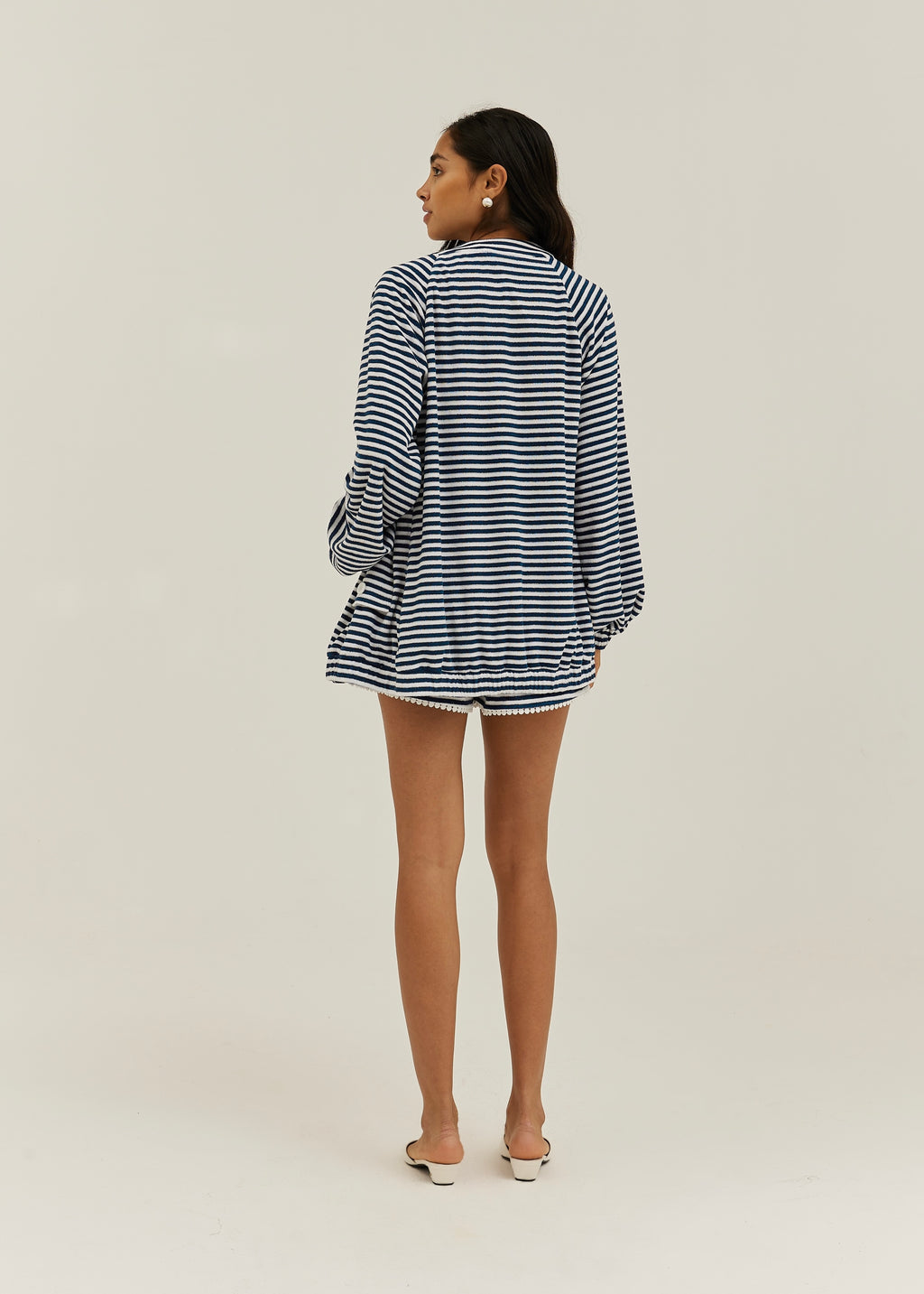 Coco Striped Throw On Cardigan | Navy/White