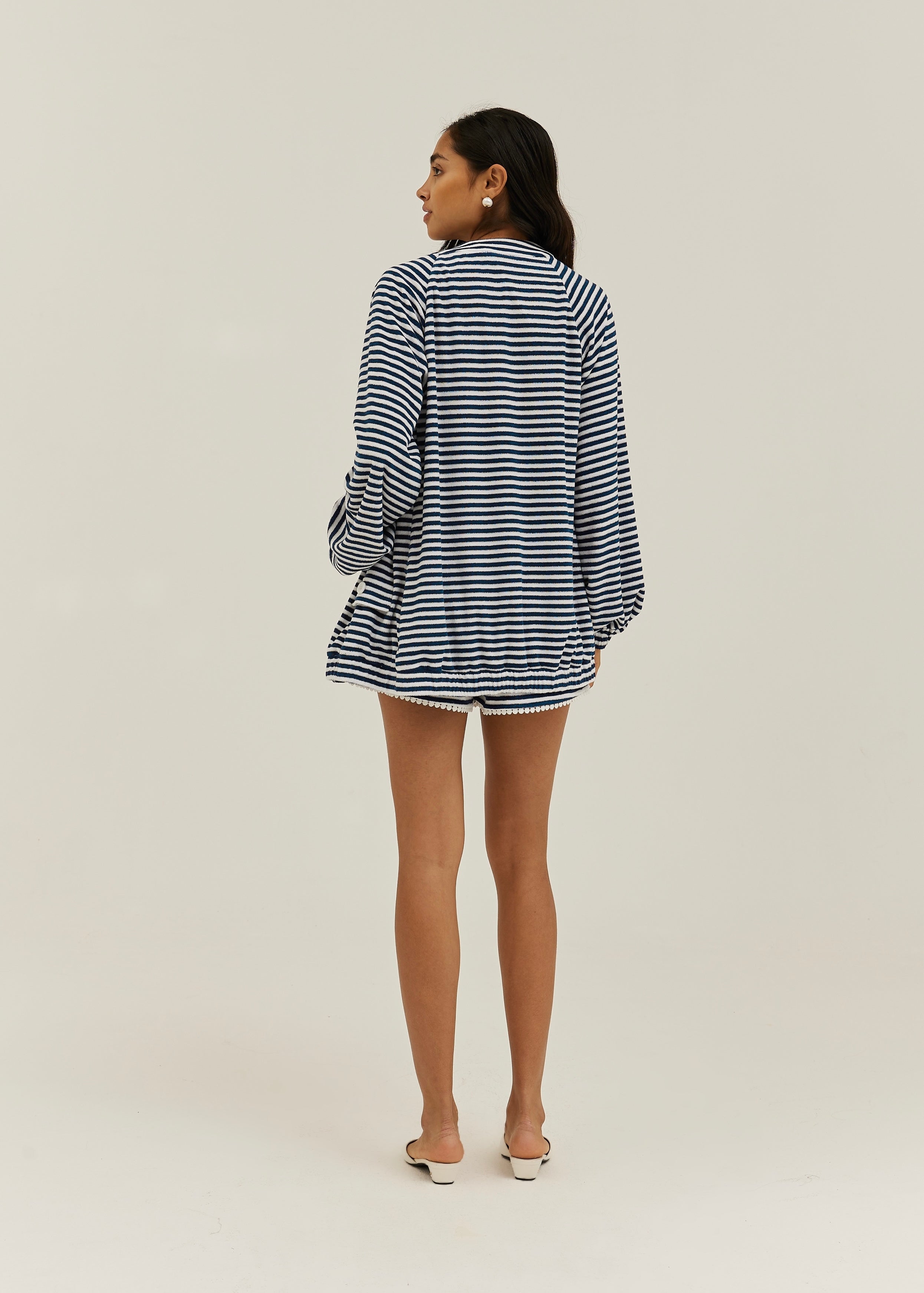 Coco Striped Throw On Cardigan | Navy/White
