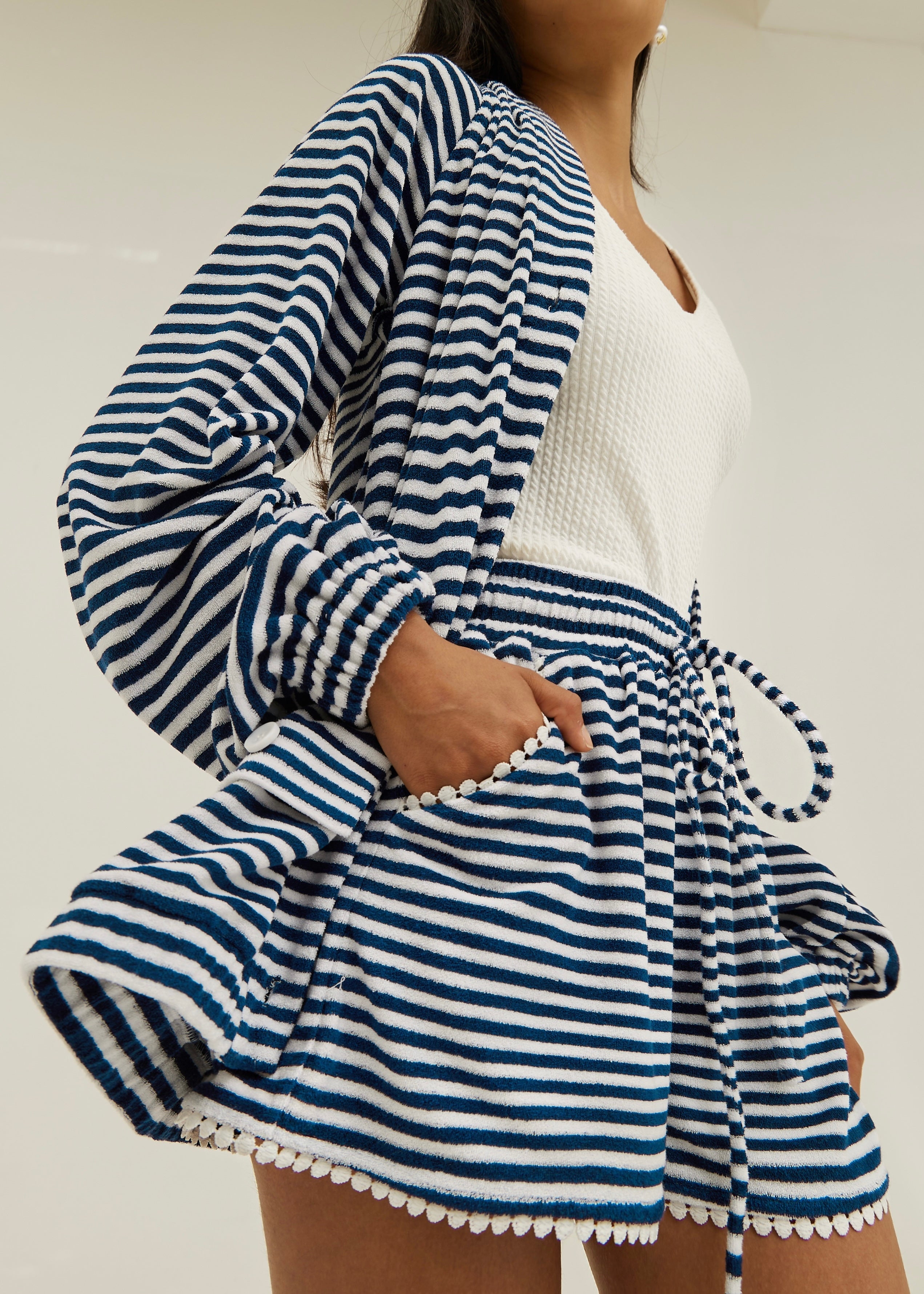 Coco Striped Towelling Shorts | Navy/White