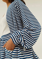 Coco Striped Throw On Cardigan | Navy/White