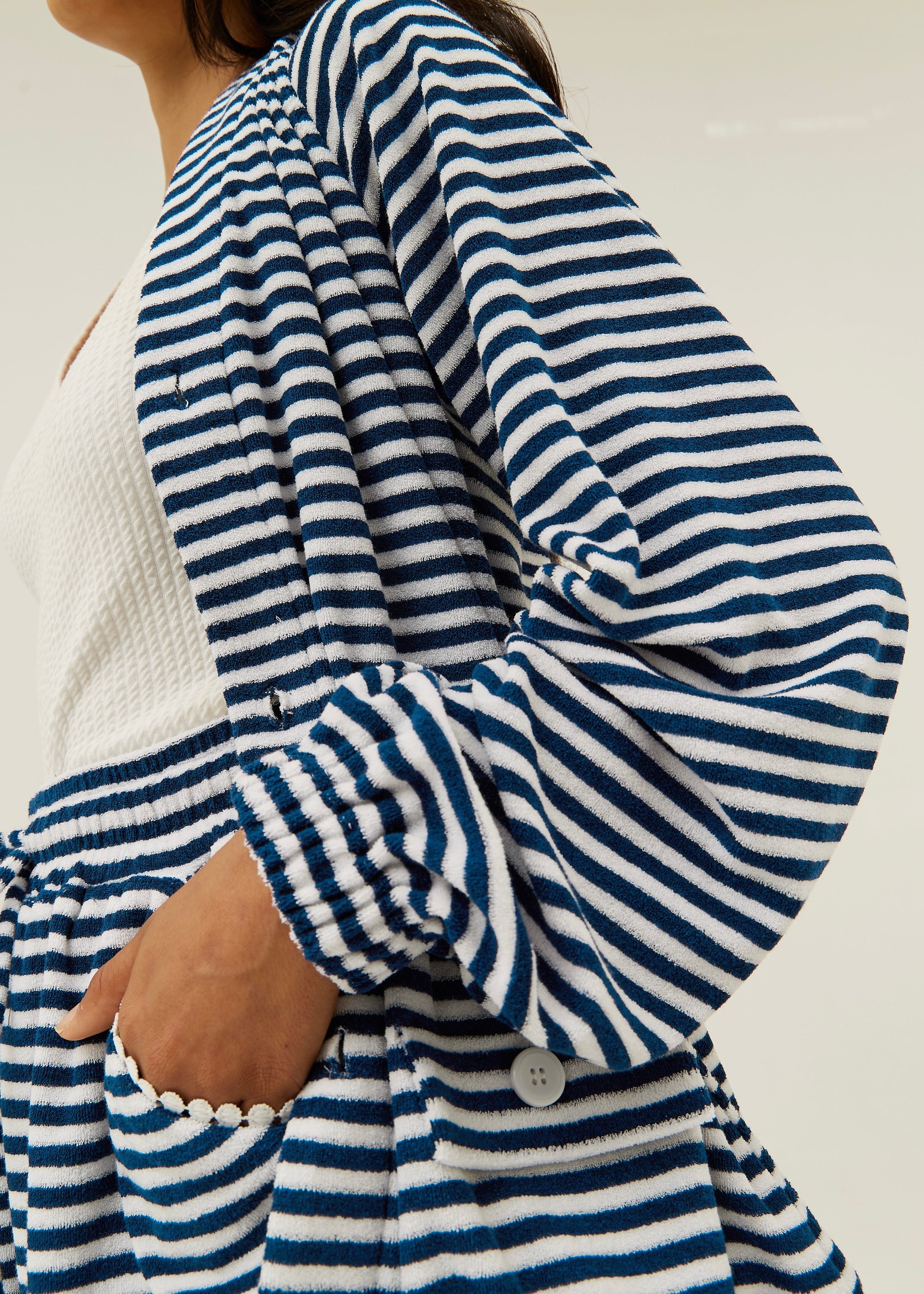 Coco Striped Throw On Cardigan | Navy/White