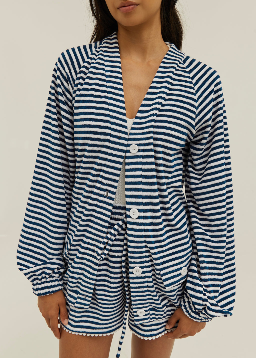 Coco Striped Throw On Cardigan | Navy/White