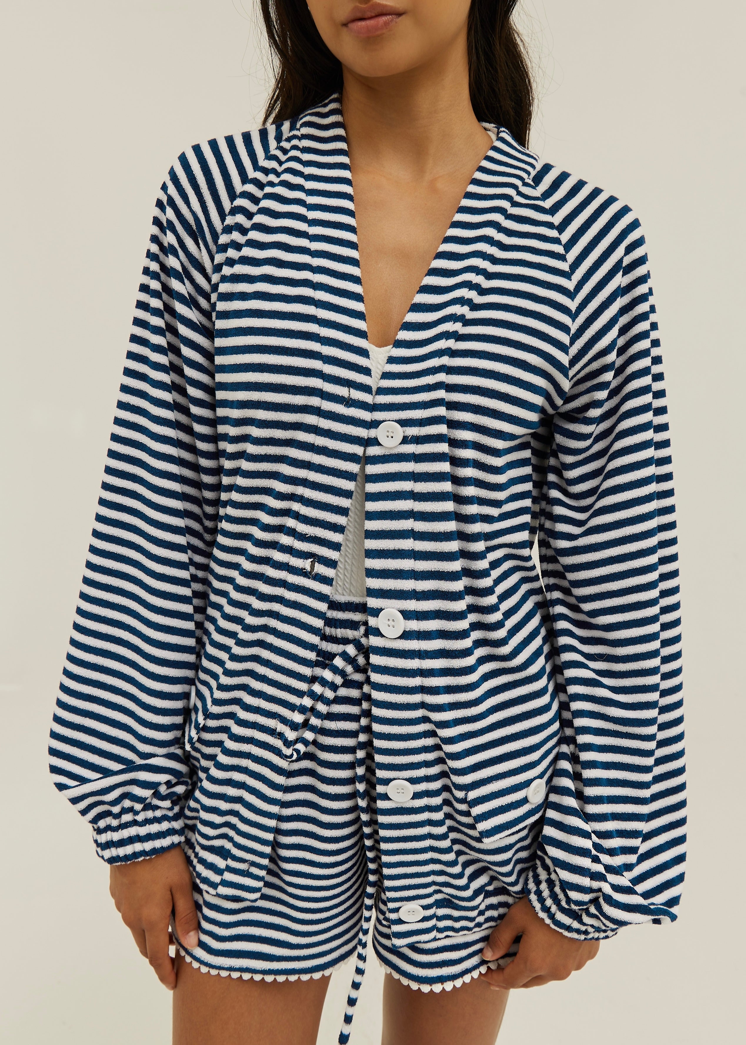 Coco Striped Throw On Cardigan | Navy/White