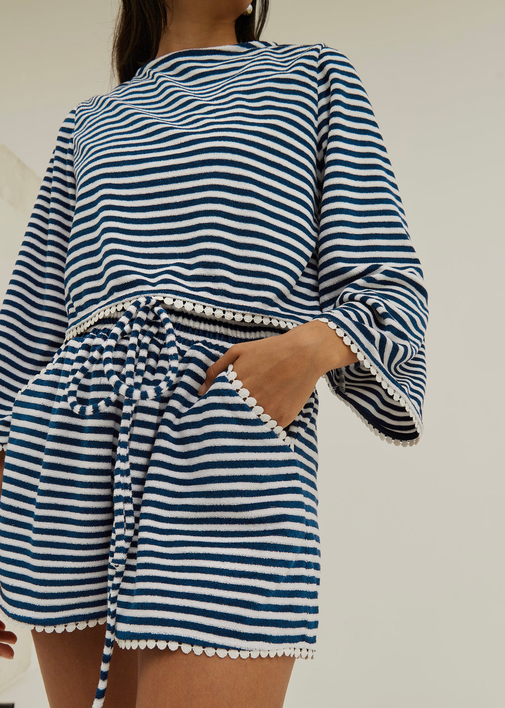 Coco Striped Sweater In Towelling | Navy/White