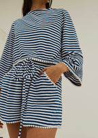 Coco Striped Sweater In Towelling | Navy/White