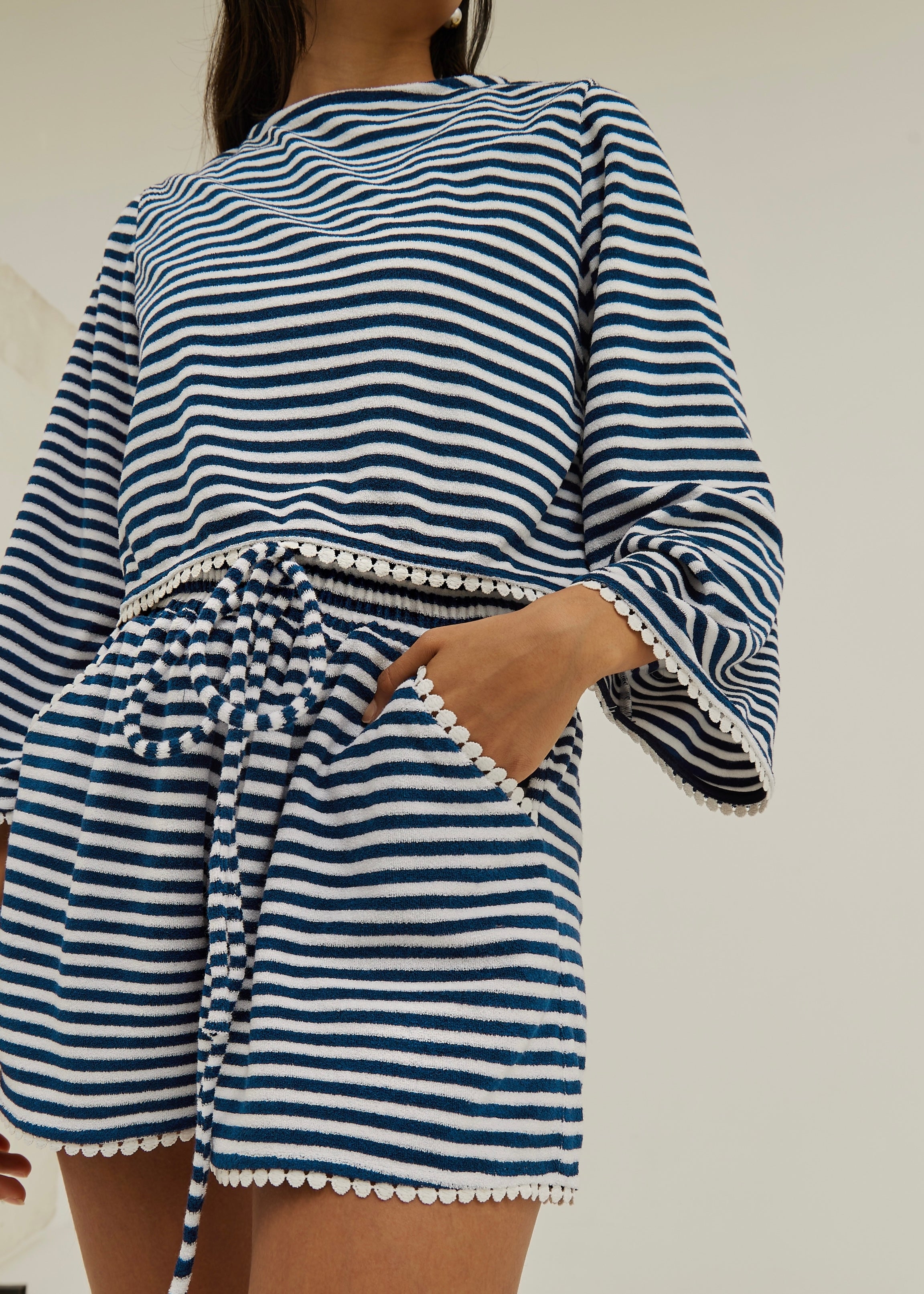 Coco Striped Towelling Shorts | Navy/White