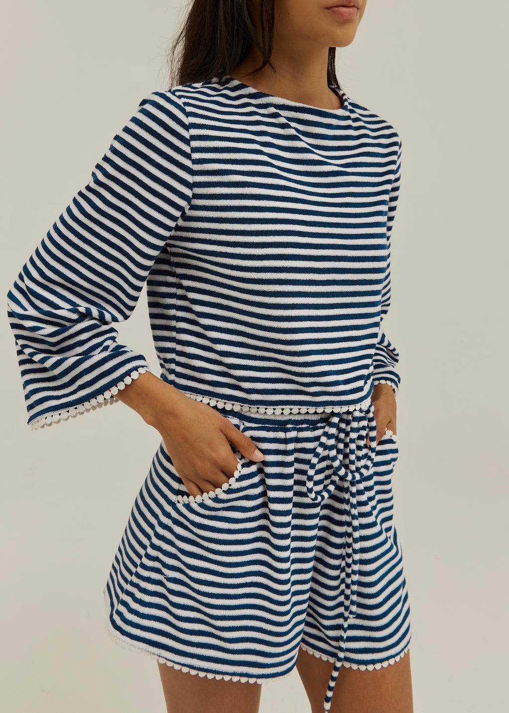 Coco Striped Sweater In Towelling | Navy/White