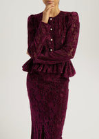 Daria Velvet & Lace Peplum Blouson | Plum