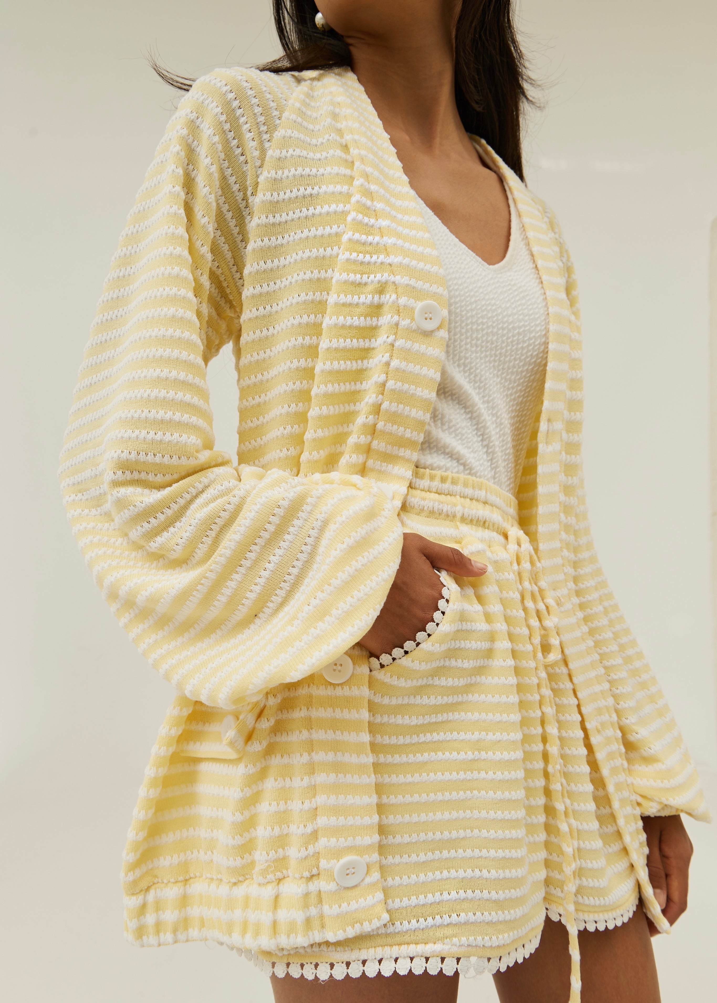 Coco Striped Knit Throw On Cardigan | Lemonade