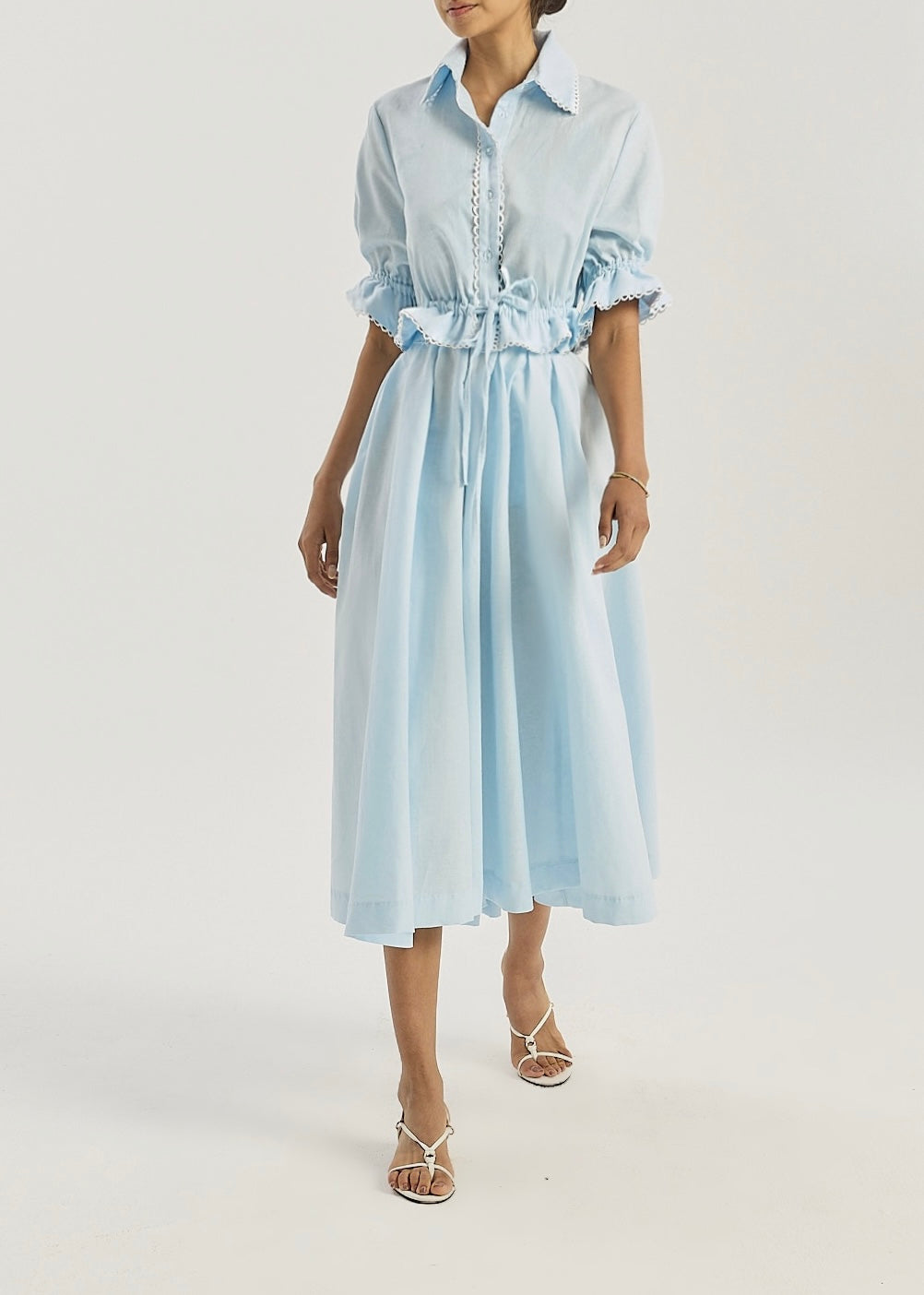 Layley Tie Waist Trim Shirt | Pastel Blue
