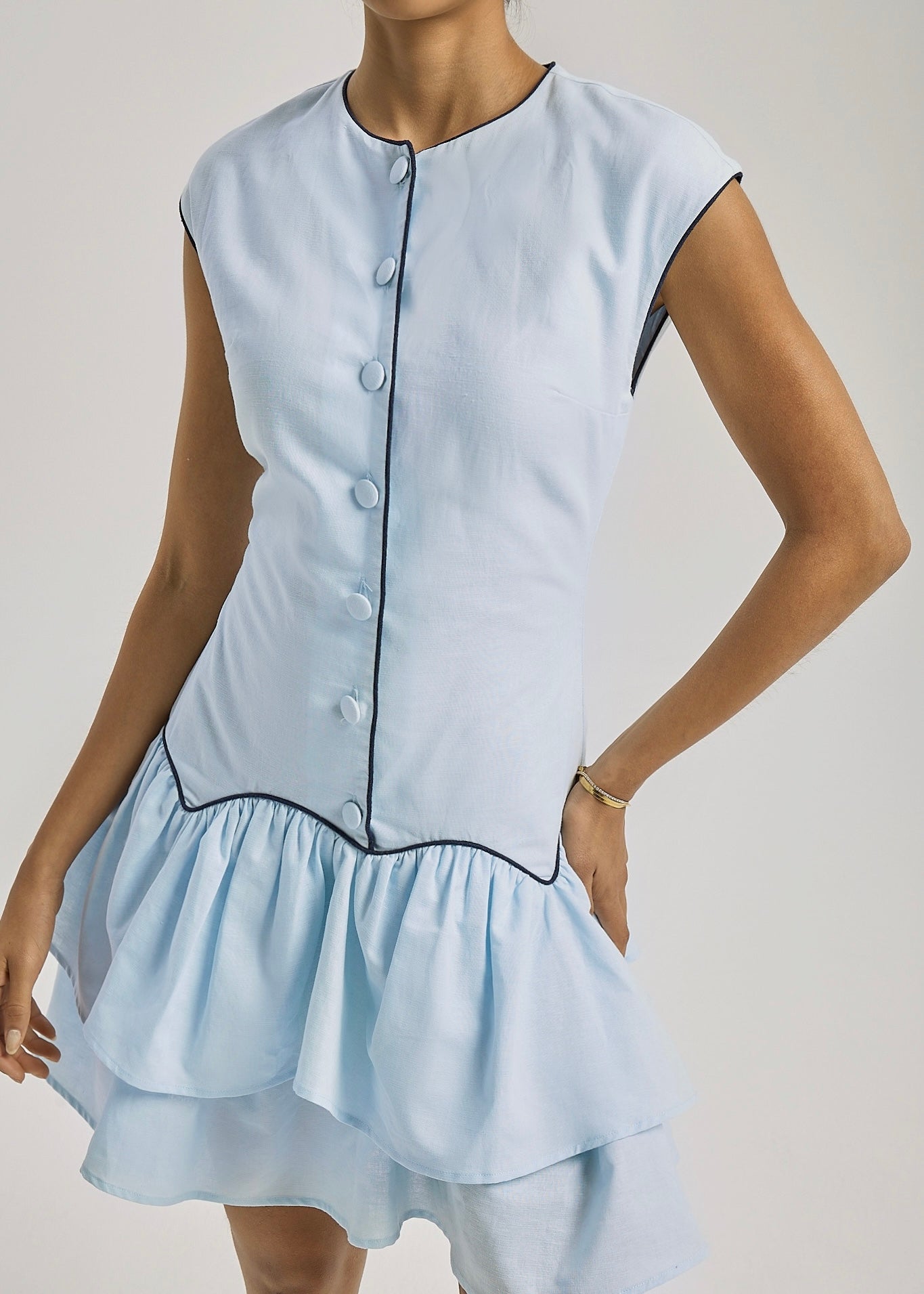 Ashley Button Up Day Dress | Pastel Blue
