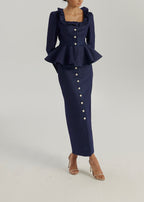 Lucia Pearl Button Denim Skirt | Denim Blue