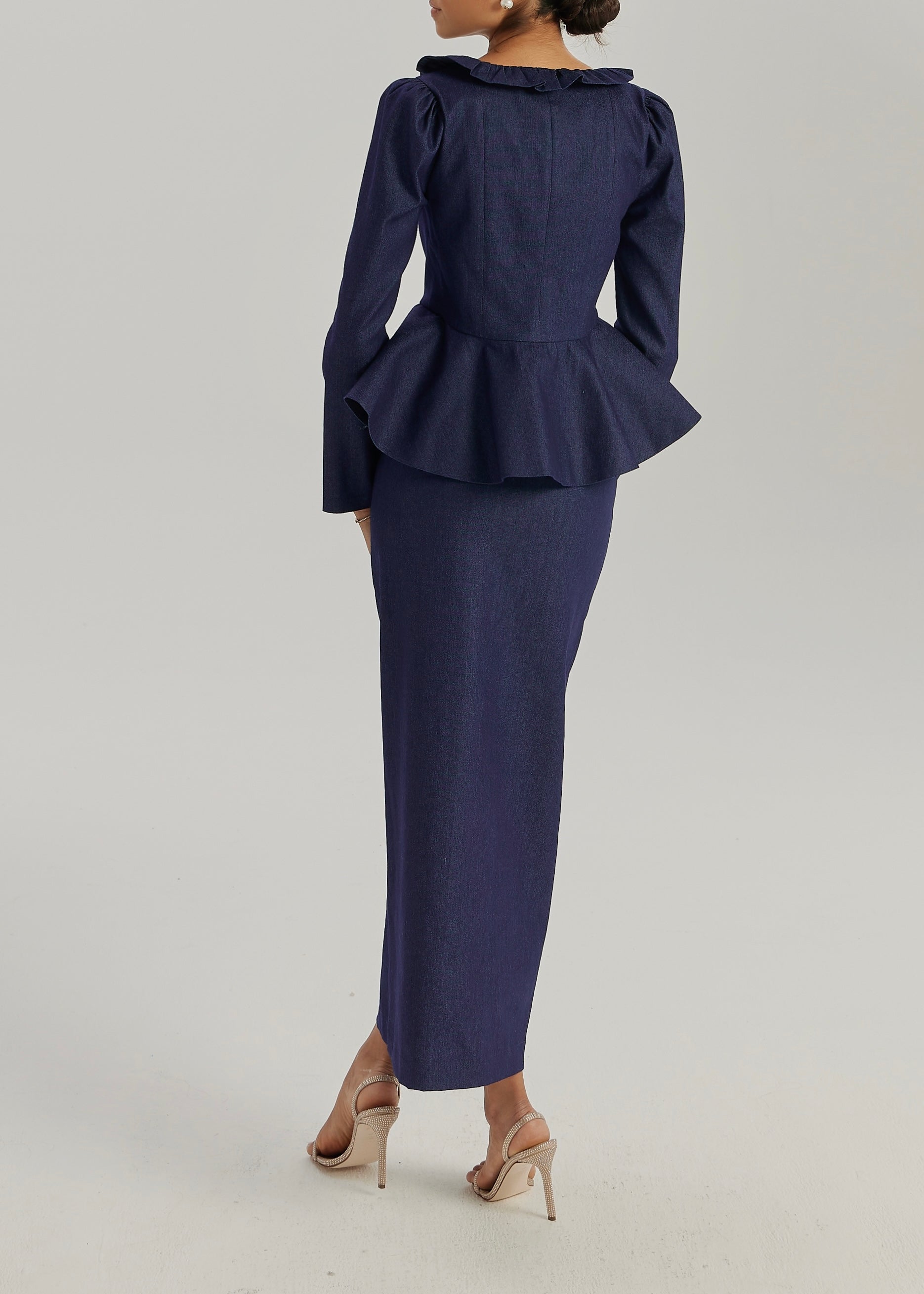 Lucia Pearl Button Denim Skirt | Denim Blue