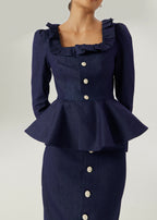 Lucia Frill Neck Denim Top | Denim Blue