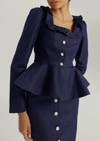 Lucia Frill Neck Denim Top | Denim Blue