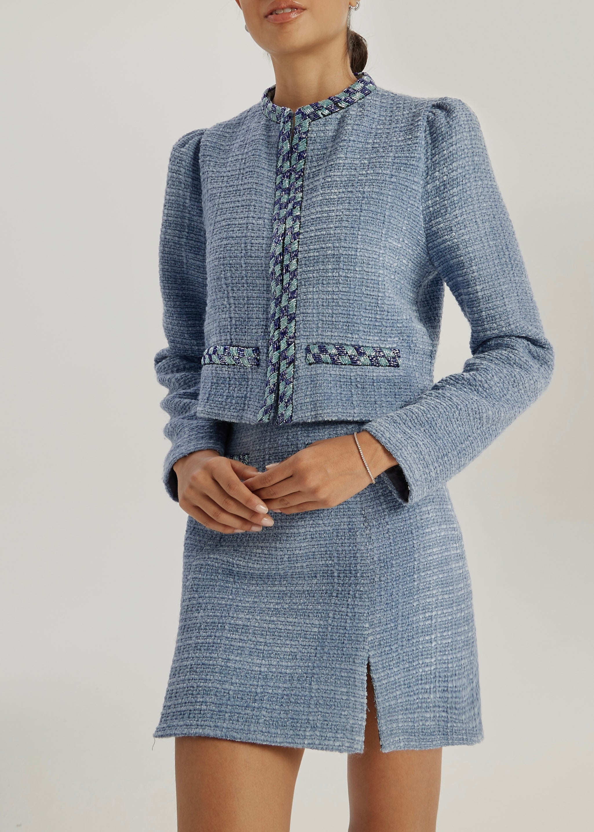Palmer Tweed & Beaded Jacket | Sky Blue