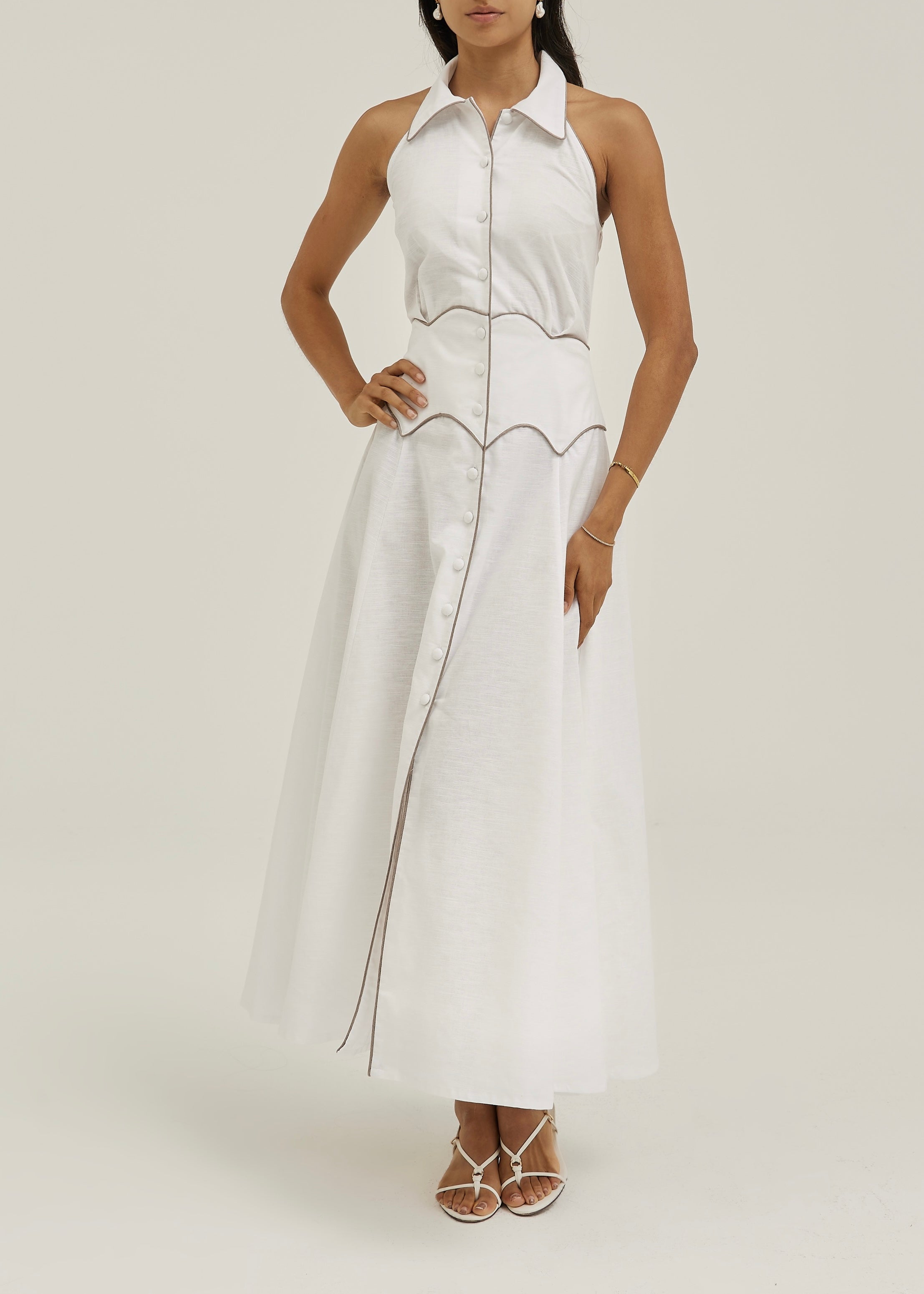 Kalila Contrast Icon Dress | White/Taupe