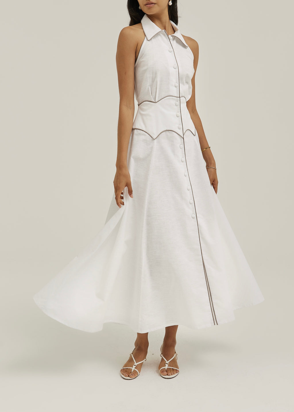 Kalila Contrast Icon Dress | White/Taupe