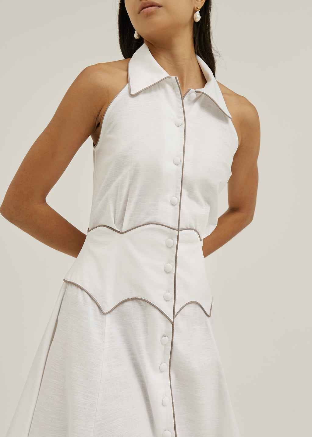 Kalila Contrast Icon Dress | White/Taupe