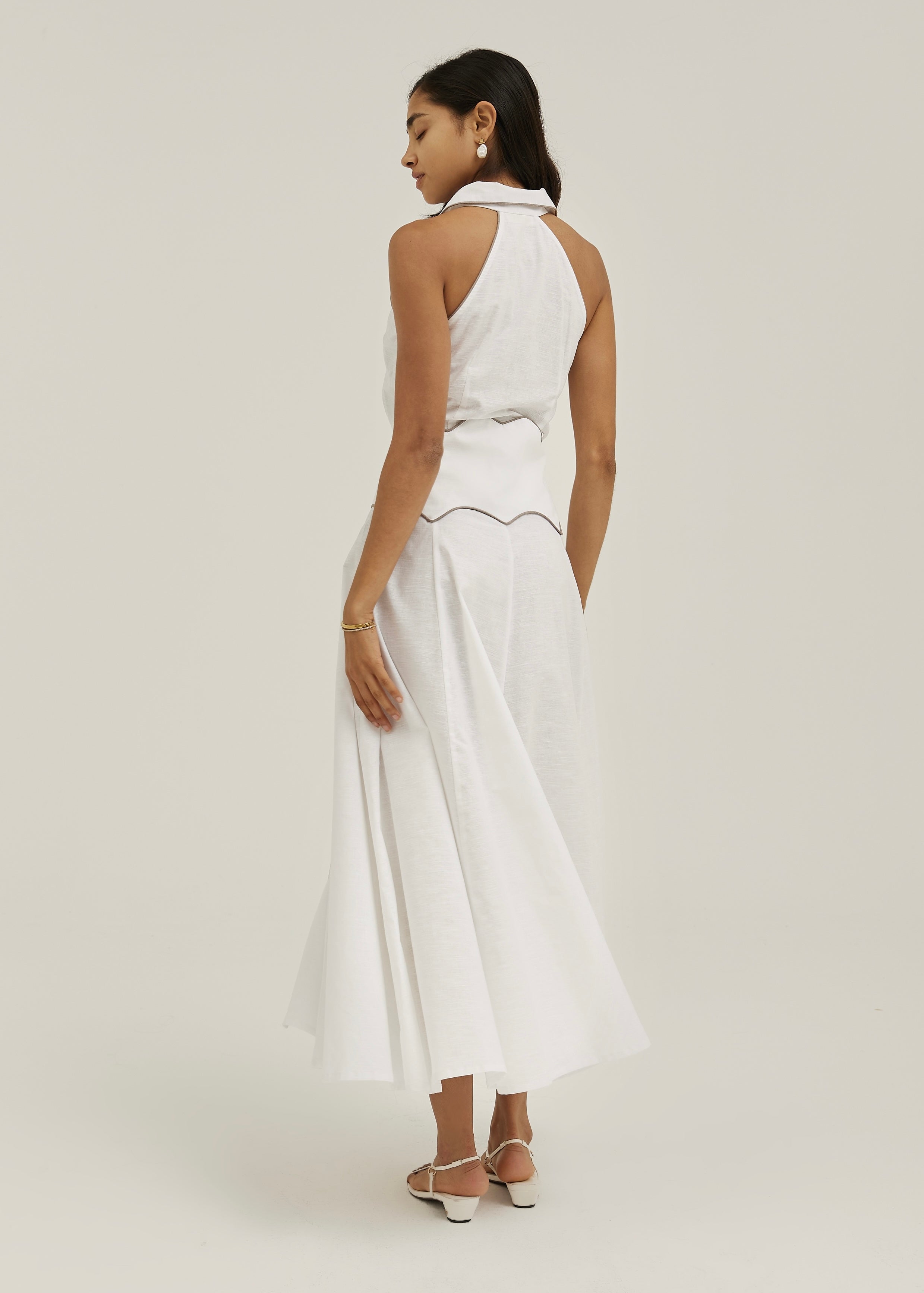 Kalila Contrast Icon Dress | White/Taupe