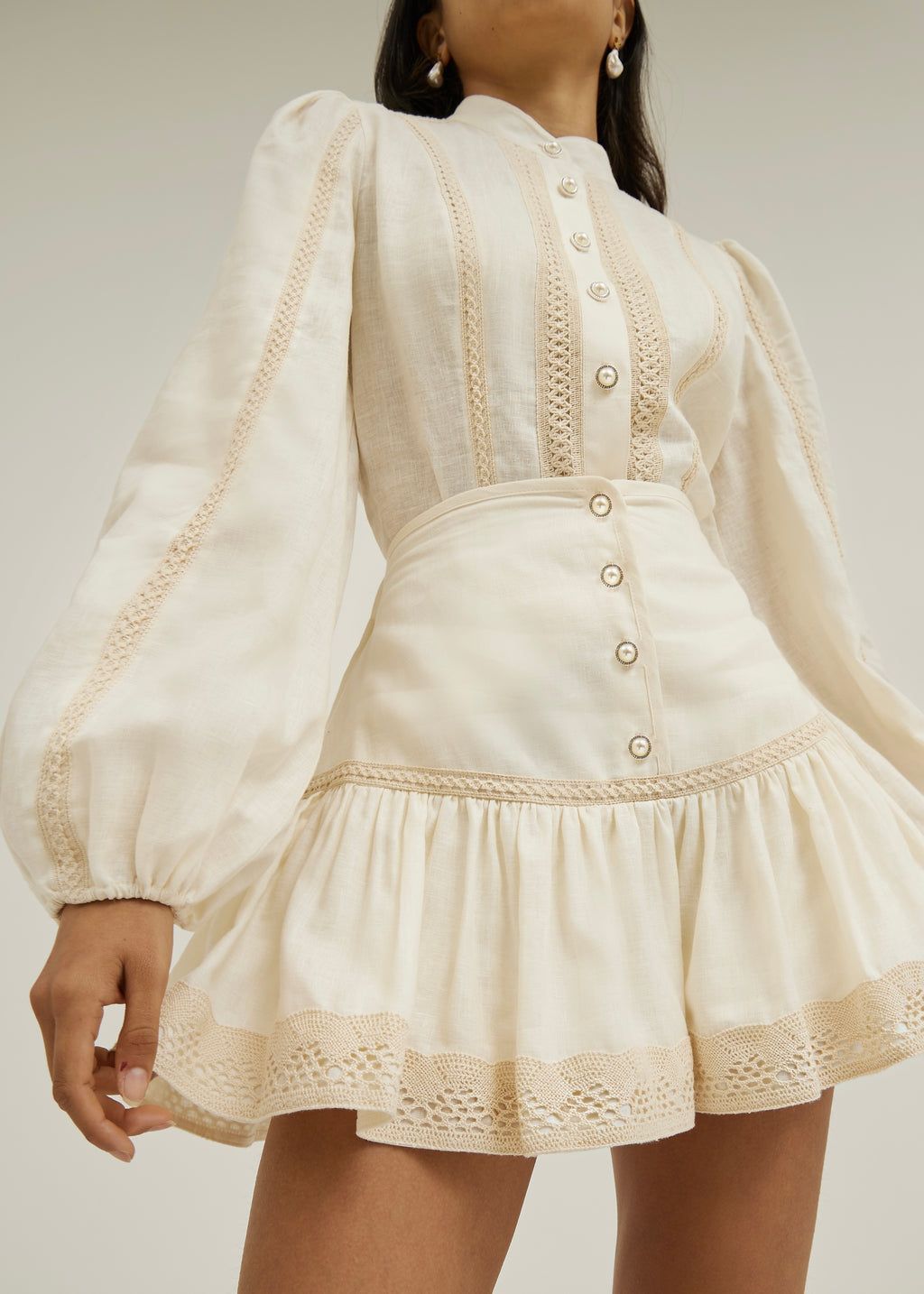 Zaina Linen & Crochet Skort | Cream
