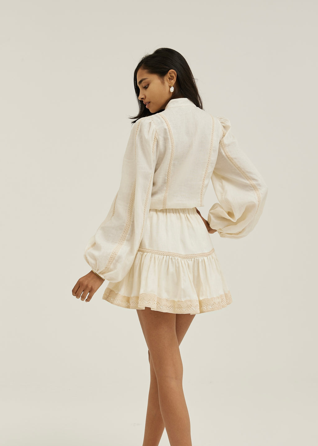 Zaina Linen & Crochet Skort | Cream