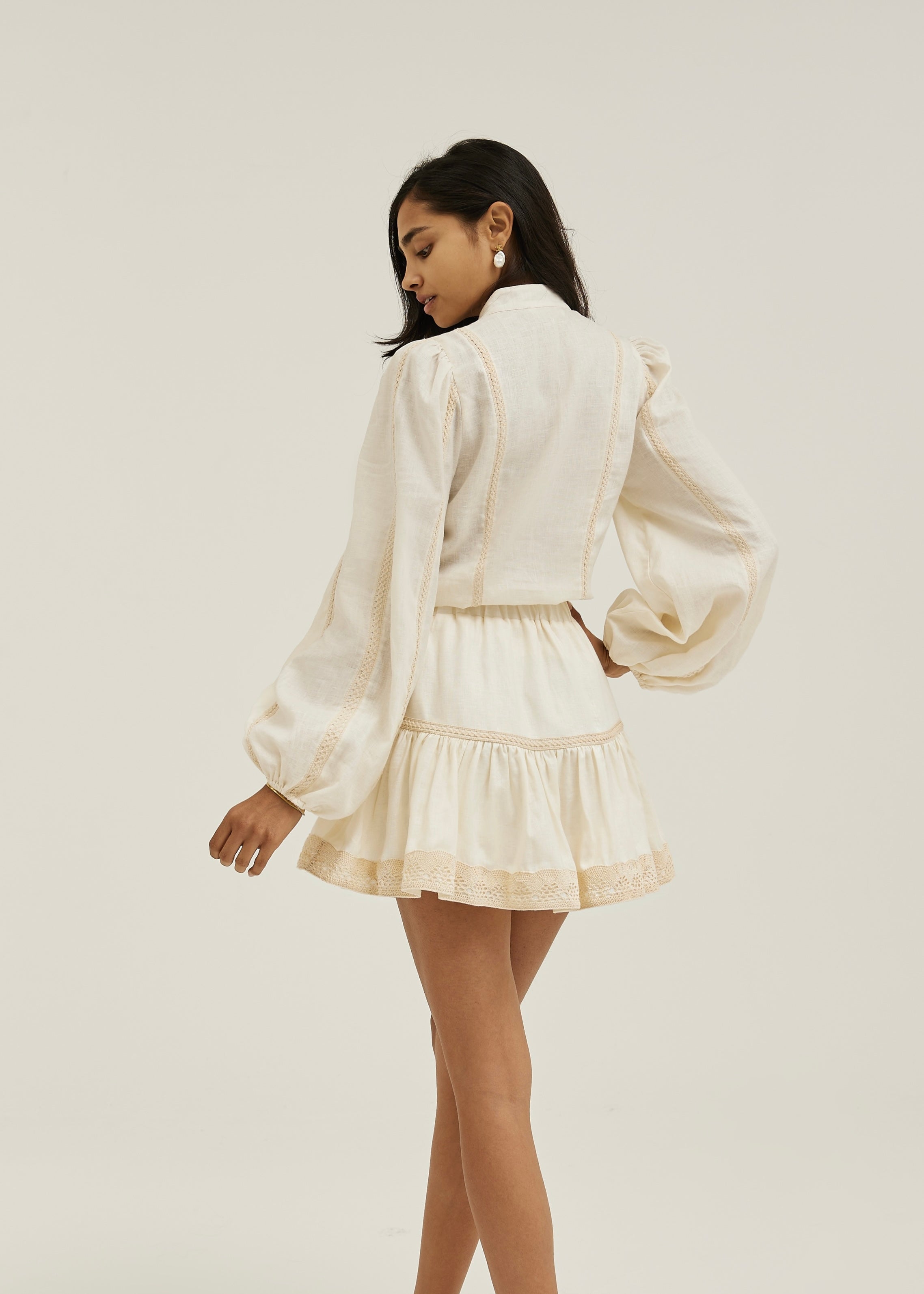 Zaina Linen & Crochet Skort | Cream