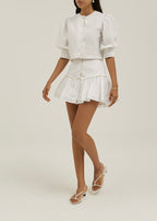 Laney Skort With Beige Piping | White/Sand
