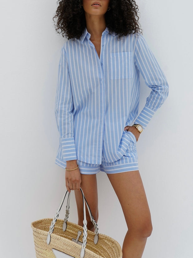 Portia Cotton Classic Stripe Shirt | Sky Blue