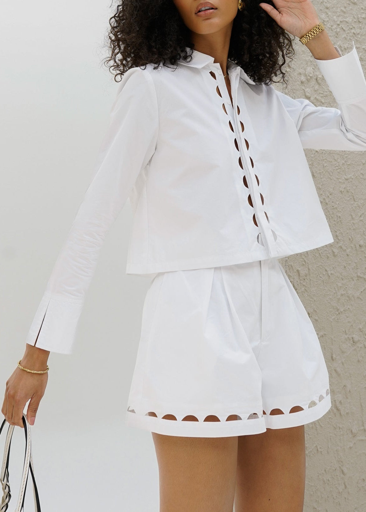 Gloria Cut Away Detail Cotton Shorts | White