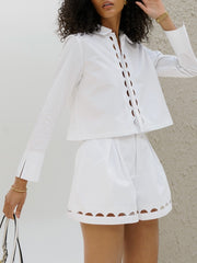 Gloria Cut Away Detail Cotton Shorts | White